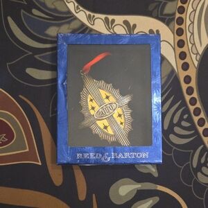 Reed & Barton 2000s Gold Star Ornament with Red Ribbon